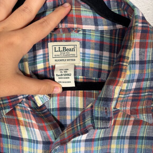 L.L. Bean Multicolor Slightly Fitted Pocket Plaid Short Sleeve Shirt Size XL - Picture 5 of 8